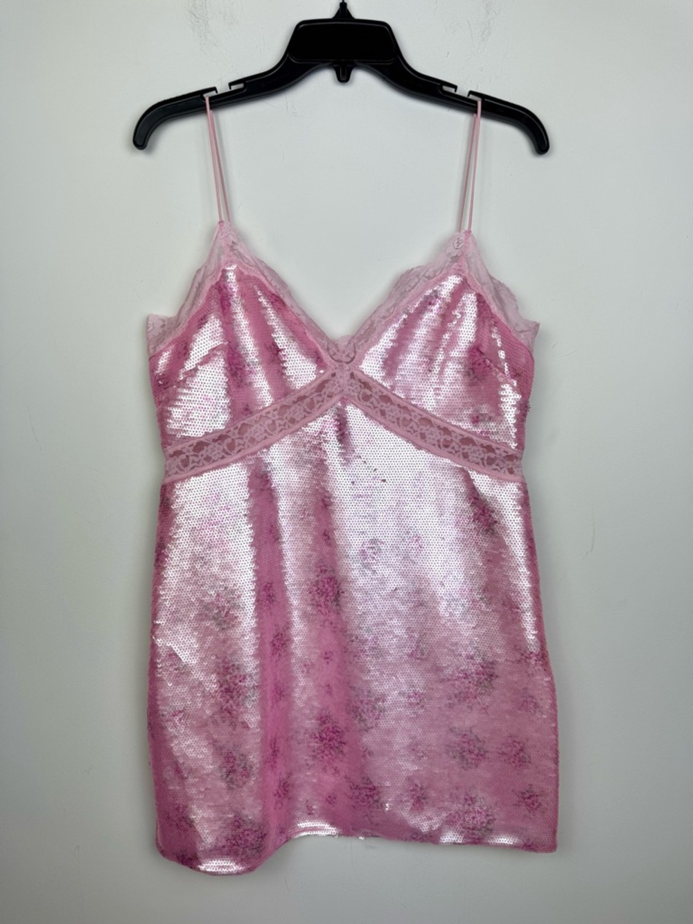 NEW LOVESHACKFANCY Finta Sequin Mini Dress In Flamenco Pink Size 12